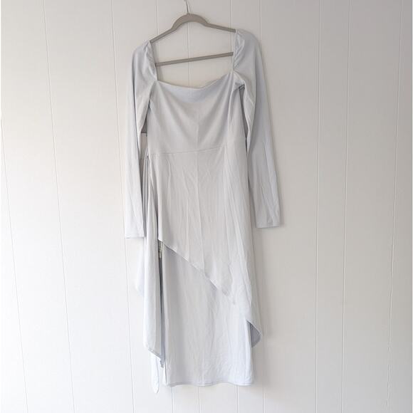 NWT Aritzia Wilfred Saturn Long Sleeve Gray Faux Wrap Midi Dress, size L - Picture 1 of 5